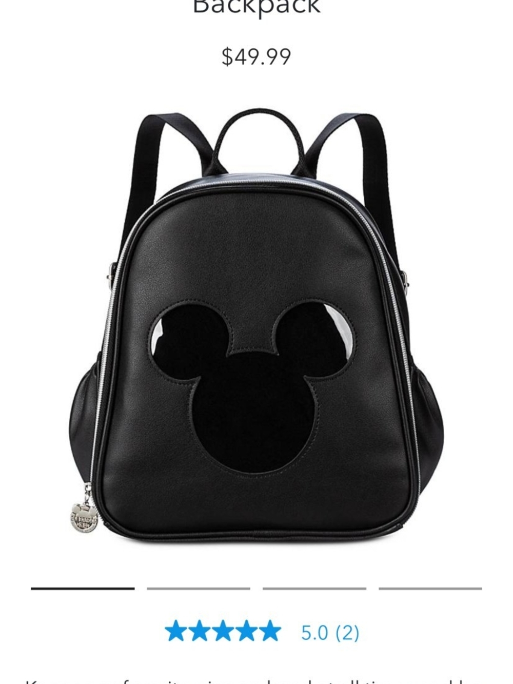 Black Faux Leather Mickey Accent Backpack